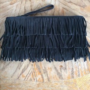 Suede Fringe Wristlet vintage genuine leather